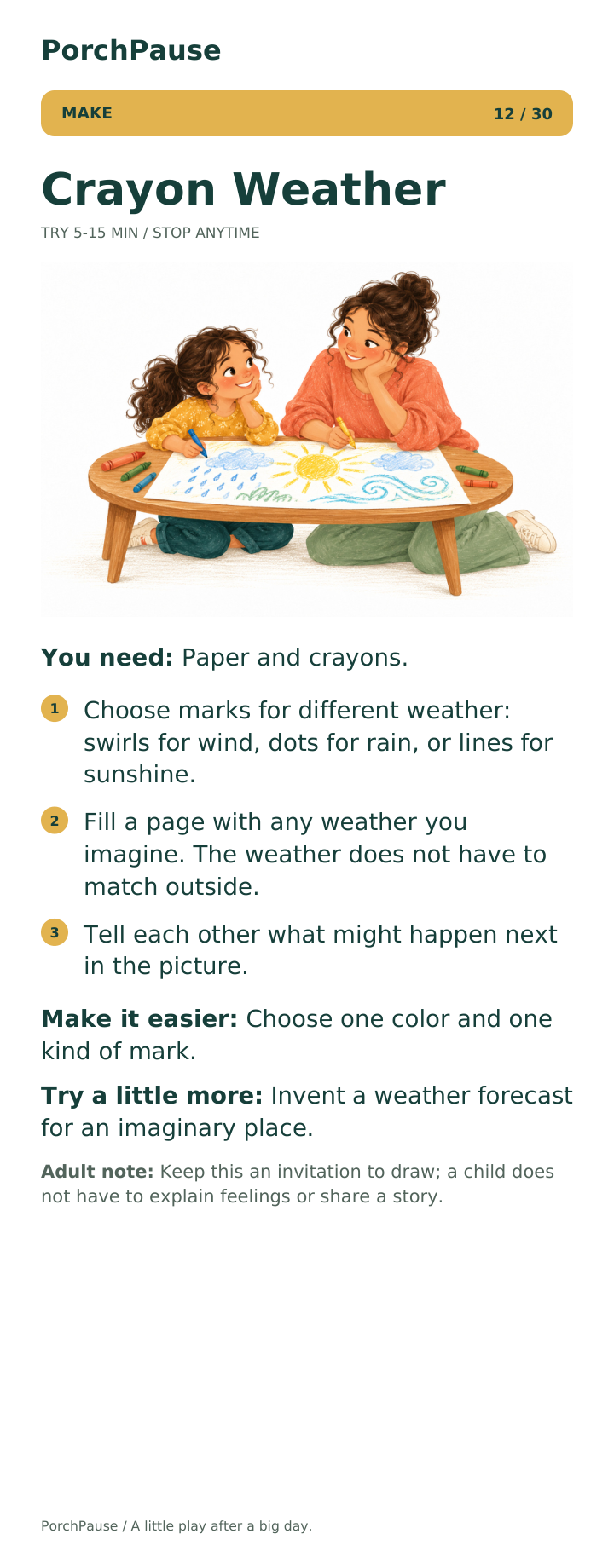 Complete phone-friendly Crayon Weather activity page with illustration and instructions